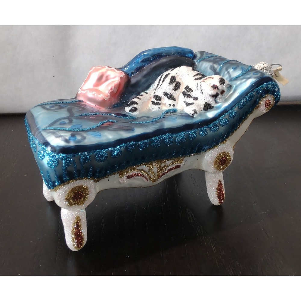 Polish Glass Ornament Cat Nap Hand Painted in Poland Radko Inspired